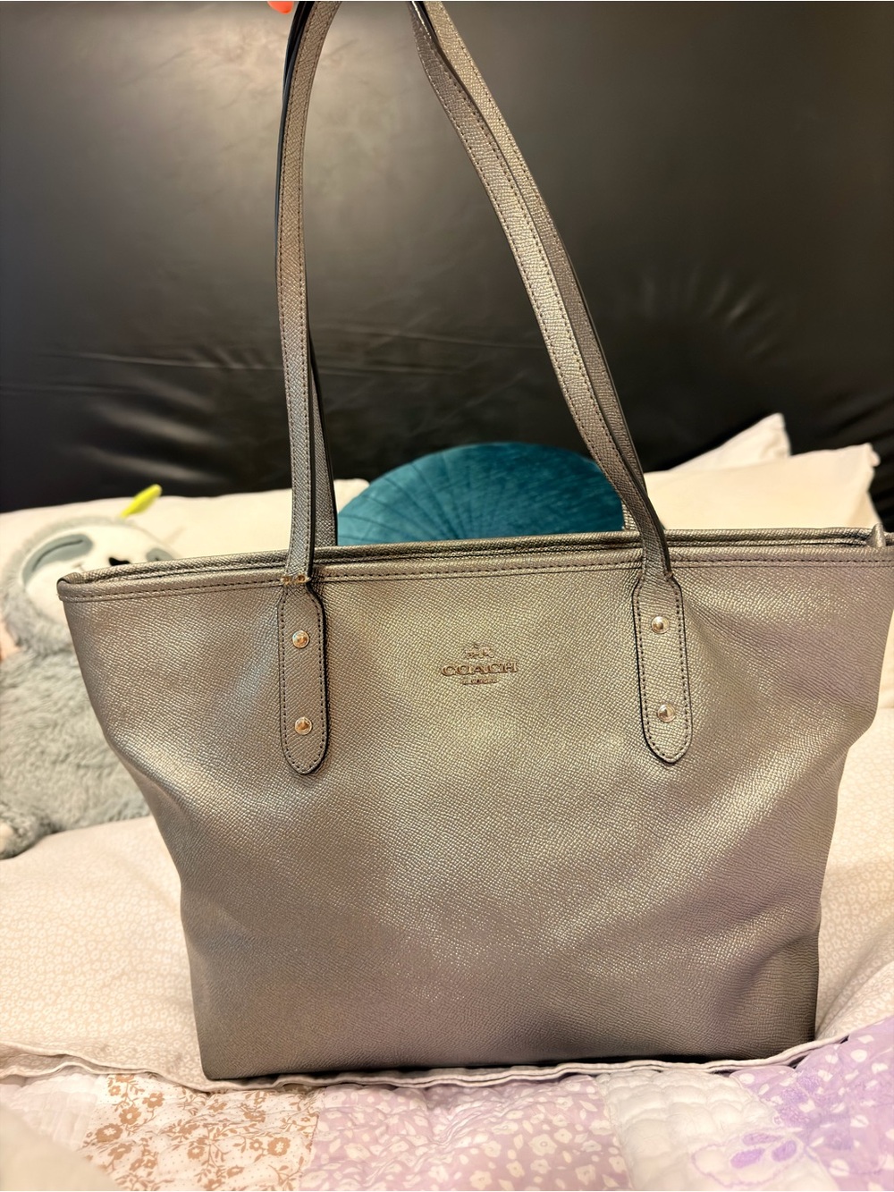Coach City Zip Tote in Metallic Silver